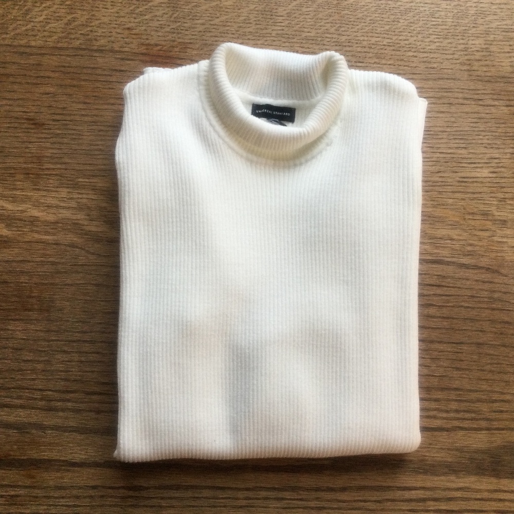 Universal Standard Mock Turtleneck, ribbed white, size S
